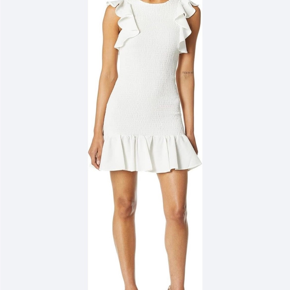 C/MEO Collective Expired Smocked Ruffle Mini Dress In Ivory Revolve SZ L